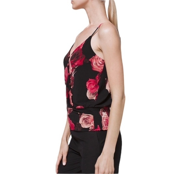 NWT WHBM Floral Red Black Jersey Knit Camisole Button Detail Size M - Picture 3 of 16